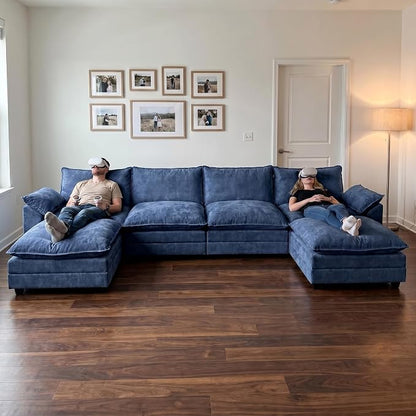 Homall 159" Modular Sectional Sofa, Loveseat Sofa Couch with Double-Layer Cushion, DIY Combination Chenille Deep 2-Seat Cloud Couch for Living Room (Dark Blue, U Shaped Sofa)
