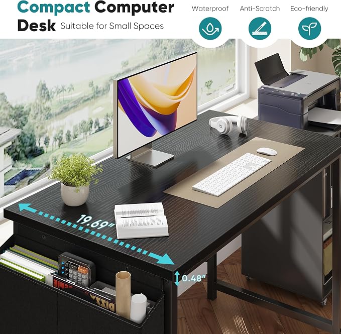 OLIXIS Computer Desk, 44 Inch Home Office Desks for Small Spaces, Writing Craft Study Gaming Table for Bedroom, Modern Computer Workstation with Storage Bag, Black