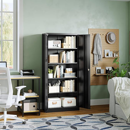 Letaya Metal Garage Storage Cabinets with Lock Door and Adjustable Shelves, Steel Tool Cabinets for Home,Office,Warehouse Organisieren (Black, 72" H)