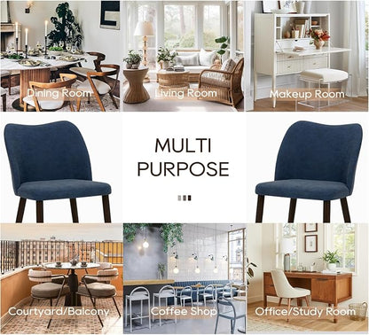 COLAMY Dining Chairs Set of 2, Upholstered Leather Kitchen Chairs with Curved Back, Padded Seat and Solid Wood Legs, Modern Dining Chair for Kitchen Dining Room, Blue
