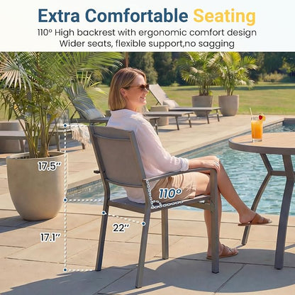 Wisteria Lane Patio Table and Chairs for 4, Outdoor Patio Dining Furniture Set with Aluminum Table and Metal Textilene Chairs, All-Weather Patio Table Set with HDPS Round Tabletop for Garden Porch