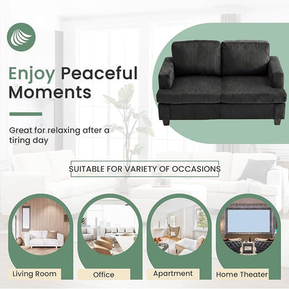 YOUDENOVA 63” Corduroy Loveseat Sofa Couch for Living Room, Small Couch with Deep Seat for Bedroom, Comfy Could Loveseat for Small Living Room, Black Corduroy