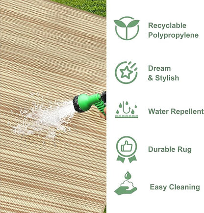 GENIMO Outdoor Rug for Patio Clearance, 5'x8' Reversible Plastic Straw Rugs, Lightweight Waterproof RV Camping Mat for Camper, Balcony, Deck, Backyard, Picnic, CoffeeBeige