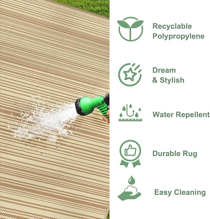 GENIMO Outdoor Rug for Patio Clearance, 6'x9' Reversible Plastic Straw Rugs, Lightweight Waterproof RV Camping Mat for Camper, Balcony, Deck, Backyard, Picnic, CoffeeBeige