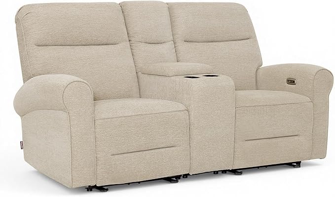 MCombo 78.3" Wall Hugger Power Loveseat Recliner Sofa with Console, Reclining Loveseat with USB Ports, Cup Holders, for Small Spaces Living Room RV, Fabric PR635M2 (Beige)