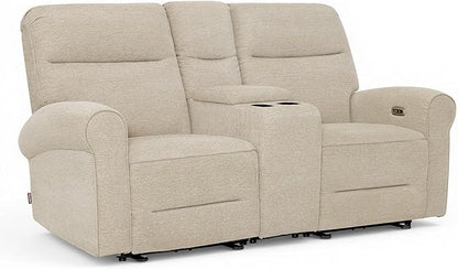 MCombo 78.3" Wall Hugger Power Loveseat Recliner Sofa with Console, Reclining Loveseat with USB Ports, Cup Holders, for Small Spaces Living Room RV, Fabric PR635M2 (Beige)