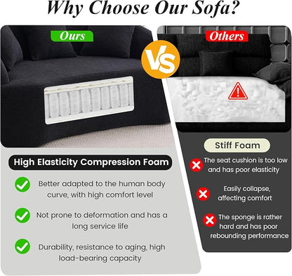 66" Curved Loveseat Sofa for Small Space, Boneless Chenille Boucle Cloud Couch, Luxury Extra High Back & Deep Seat, Oversized Comfort with No Assembly Required for Office, Dorm (Black)