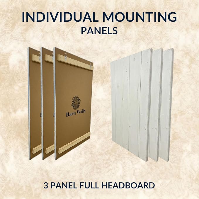 Barn Walls Whitewash Headboard, Full Size | Coastal Design Distress, Solid Wood Floating Panels, Wall Mount, Adjustable Height, Easy Assembly