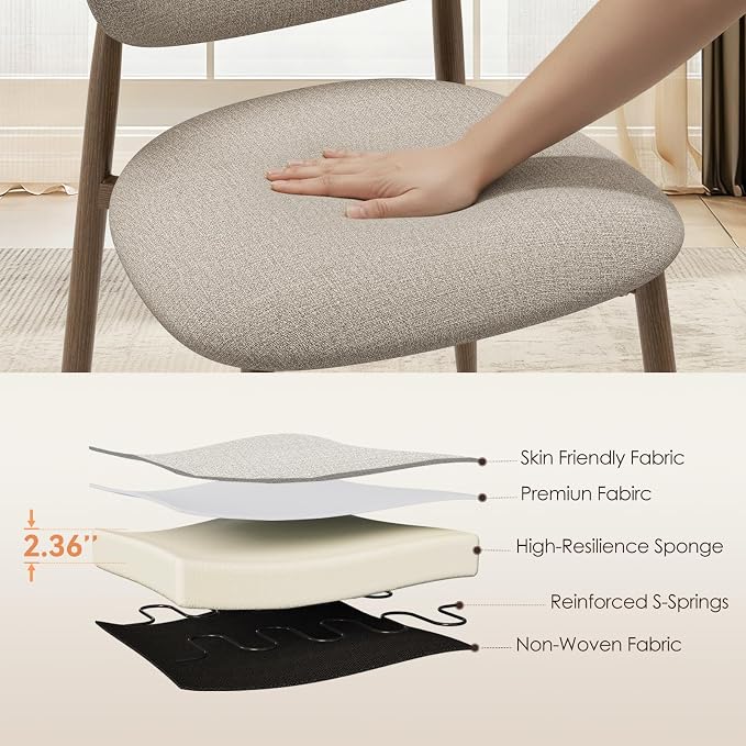 MALOL Dining Chairs Set of 6, Curved Back Kitchen Room Chairs with Metal Legs and Anti Slip Pads, Upholstered Dining Chair for Home and Restaurant, Camel