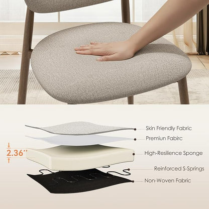 MALOL Dining Chairs Set of 4, Curved Back Kitchen Room Chairs with Metal Legs and Anti Slip Pads, Upholstered Dining Chair for Home and Restaurant, Camel