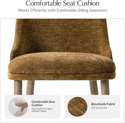 Upholstered Dining Chairs Set of 6, Fabric Dining Room Chairs with Curved Backrest, Solid Wood Legs, Modern Kitchen Chairs for Dining Room Living Room, Golden
