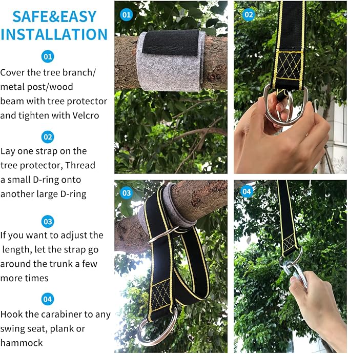 Extra Long Tree Swing Straps, 8FT Tree Swing Hanging Straps Kit Holds 1800 lbs with Tree Protector, Heavy Duty Carabiner Perfect for Swings & Hammocks