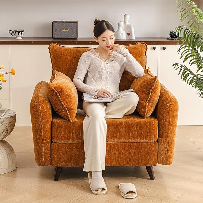 Rexulqo Oversized Accent Chair with Ottoman,All Seats Storage,Comfy Big Armchair,24.5'' Deep Seat,Upholstered Living Room Chairs,Reading Chair,Lounge Chair for Bedroom,Office,Chenille,Yellow