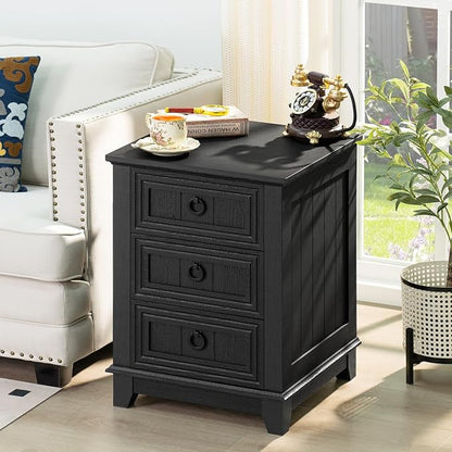 Joaxswe 18" Farmhouse Night Stand with 3 Drawers, Wood End Table Dresser for Bedroom, Black Nightstand, Bed Side Table with Metal Handle, Bedside Cabinet for Bedroom Living Room, Closet