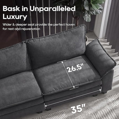 URRED Oversized Modular Sectional Sofa, 122" L Shaped Modern Comfy Cloud Couch with Movable Ottoman & Pillows, Deep Seat Couches for Living Room, Bedroom or Apartment (Velvet Grey, 122" L Shaped)