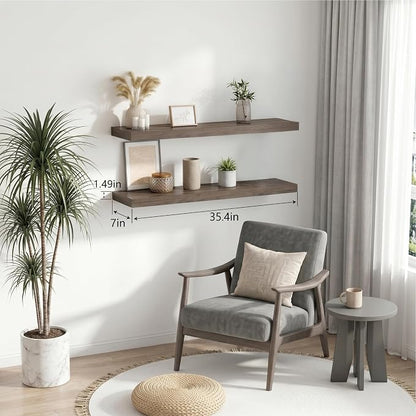 Floating Shelves for Wall, Bathroom Shelves Over Toilet, Wall Shelves & Book Shelf for Room, Hanging Shelf, Modern Wooden Mounted Floating Shelves, 36x7x1.5 in (Smoke Gray, Set of 2)
