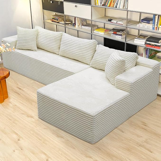Sectional couches for Living Room Corduroy Couch, 104" Cloud Sectional Couch with L-Shape Chaise, Modern Modular Sofa, Deep Seat Comfort, No Assembly Required(Plush Corduroy, Right Facing Chaise)