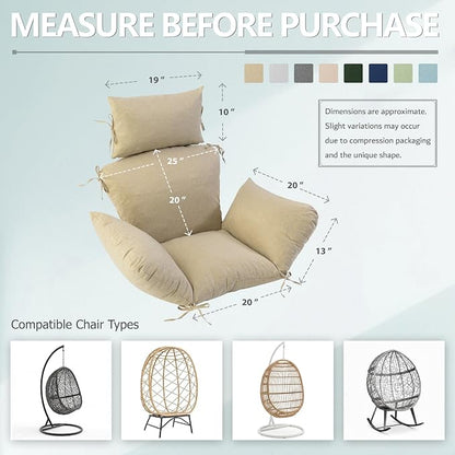 Egg Chair Cushion with 8 Securing Straps, Water-Repellent & Fade-Resistant Faux Linen, Removable Cover, Replacement Cushion for Most Single Outdoor Hanging Swing Egg Chairs – Nature
