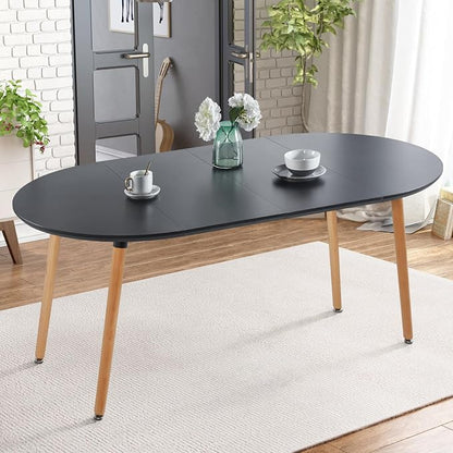39”-70” Extendable Dining Room Table for 4 6 Mid Century Modern Oval Kitchen Table Solid Wooden Expandable Table for Dining Room Kitchen Living Room Office Black