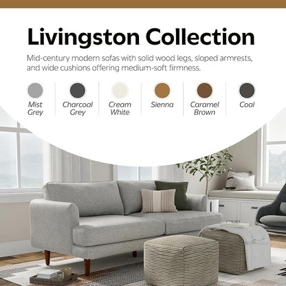 SIMPLIHOME Livingston 76" Wide x 33" High Sofa in Mist Grey Woven-Blend Fabric, Handcrafted Loveseat Couch for Living Room or Family Room, Mid-Century Modern Style, Solid Wood Frame