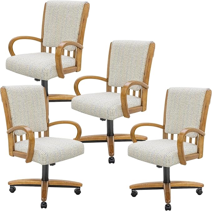 Chromcraft Set of 4 Caster Swivel Tilt Dining Chairs, Ultra Comfort Kitchen Chairs Casual Chairs with Soft Rubber Wheels Rolling Chair on Wheels for Kitchen(Ivanhoe NPL Nude)