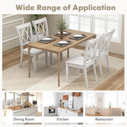 SIMOE Set of 4 Wooden Dining Chairs, Mid Century Farmhouse Kitchen Chairs, Solid Rubberwood Armless Side Chairs with High Back, Ergonomic Seats for Dining Room Living Room, White