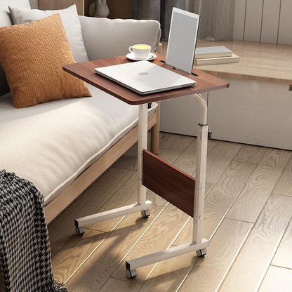 soges 23.6 inches Mobile Side Desk with Tablet Slot Height Adjustable Laptop Cart Stand Portable Laptop Desk Workstation with Wheels Walnut CXYM-5/3-60HW