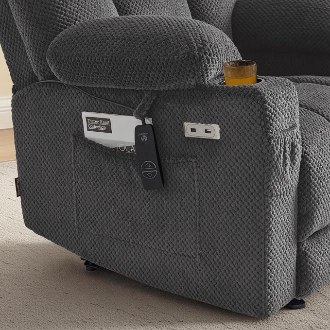 MCombo Oversized Zero Gravity Recliner Chair with Heating and Massage, Power Recliner for Big and Tall with USB & Type C Ports, Cup Holders for Living Room 8017 (Grey, Oversized)