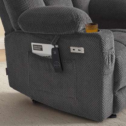 MCombo Oversized Zero Gravity Recliner Chair with Heating and Massage, Power Recliner for Big and Tall with USB & Type C Ports, Cup Holders for Living Room 8017 (Grey, Oversized)