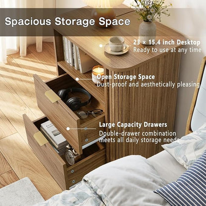 SoarFlash 3‑Piece Fluted Bedroom Furniture Set, 6‑Drawer Cabinet & 2‑Drawer Nightstands, French Modern Vintage Wood Storage Unit for Bedroom Entryway Hallway, Brown