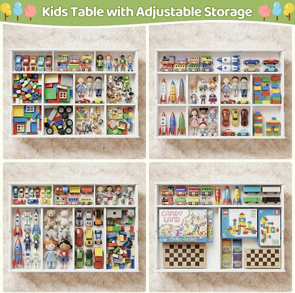GITAWUSA 3-in-1 Construction Play Table with Storage Compatible with Lego, Rolling Kids Activity Table, Double Sided Desktop, Train Table for Toddlers 3-8, Convenient Storage Under the Bed and Sofa