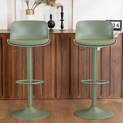 Kidol & Shellder Bar Stools Set of 6 Olive Green Adjustable Swivel Counter Height Stools, Modern PU Leather Upholstered with Back Solid Color Barstools for Kitchen Island