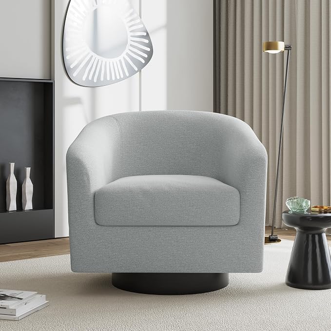 Swivel Accent Chairs Set of 2, Chenille Barrel Chair Upholstered Armchair for Living Room, Modern Round Arm Chair Small Single Sofa Bedroom Reading Seat - Light Gray