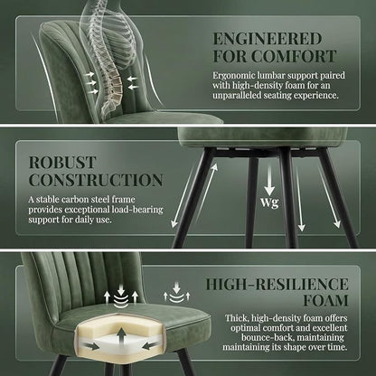 ROCITY Modern Upholstered Dining Chairs Set of 6 Green Leather Dining Room Chairs Armless Kitchen Chair with Black Metal Legs