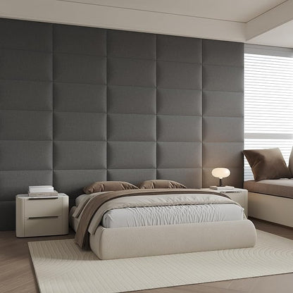 Industrial Dark Gray Linen Non-Adhesive Headboard 24x12 Inch 6-Panel Kit - Peel and Stick Design for Queen Beds, Temporary Space Solution