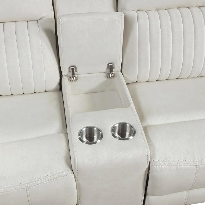 Lexicon Manual Double Reclining Loveseat, Polished Microfiber Manual Wall Hugger Loveseat Recliner for Living Room, Center Storage Console/Cup Holders, Easy Assembly, Beige