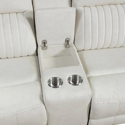 Lexicon Manual Double Reclining Loveseat, Polished Microfiber Manual Wall Hugger Loveseat Recliner for Living Room, Center Storage Console/Cup Holders, Easy Assembly, Beige