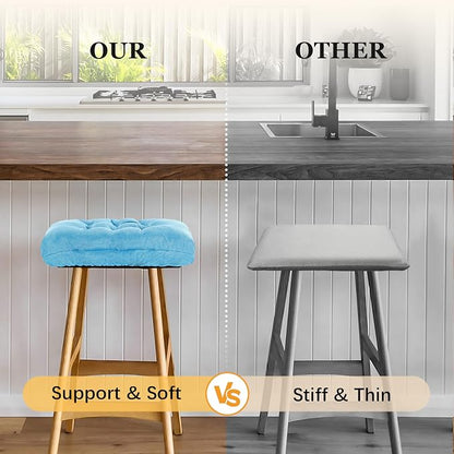 Rectangular Stool Cushion Set of 2, Soft Saddle Stool Cushions with Ties, Nonslip and Washable, Light Blue, 18 x 10.5 x 4 Inch