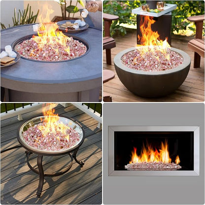 Onlyfire 10 lbs Fire Glass Rocks 1/4 Inch, Reflective Tempered Glass for Propane Fire Pit & Gas Fireplace, High Luster Firepit Glass Stones for Fire Table, Rose Gold (Multicolor Options Available)