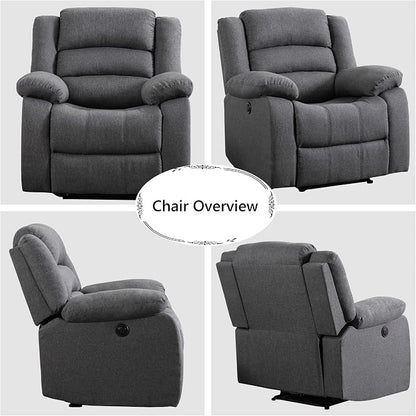 EBELLO Classic Power Recliner Chair, Oversized Electric Overstuffed Chair with Soft Cushion and Back, Sofa with Comfortable Armchair, Gray