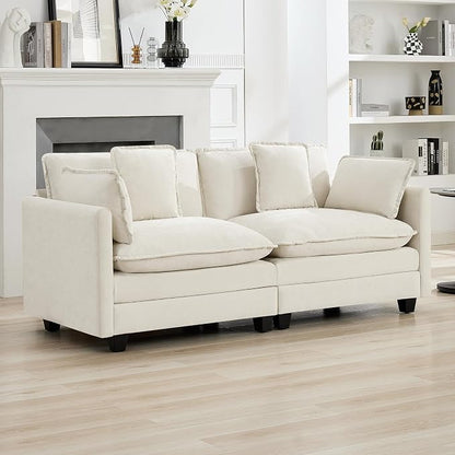 76" Cloud Loveseat Sofa, Modular Sectional Couch with Deep Seats and Double-Layer Thick Cushions, Chenille Upholstered 2-Seat Sofa for Living Room Apartment, Beige