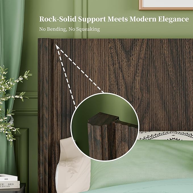Queen Size Headboard Only, Modern Fluted Wall-Mounted Head Board with Lighting, Boho Wood Bed headboard Stylish Bedroom Decor, Espresso