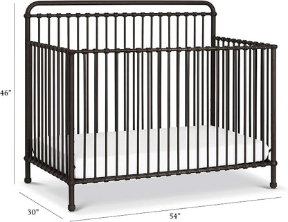 Namesake Winston 4-in-1 Convertible Crib w/ Wheels, Vintage Iron | GREENGUARD Gold Certified - Portable, Metal Baby Crib w/ Removable Wheels - Converts to Toddler Bed, Daybed & Full-Size Bed