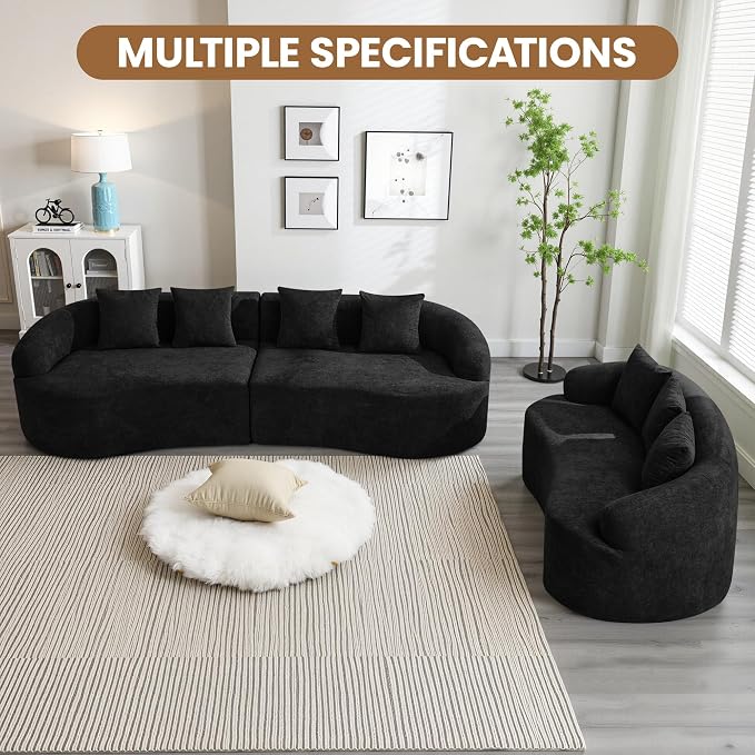 110" Boneless 4 Seater Sofa Couch, Modern Oversized Curved Cloud Sofa, Chenille 4-Seater Deep Seat Sectional Couches for Living Room, No Assembly, Black