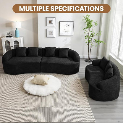 110" Boneless 4 Seater Sofa Couch, Modern Oversized Curved Cloud Sofa, Chenille 4-Seater Deep Seat Sectional Couches for Living Room, No Assembly, Black