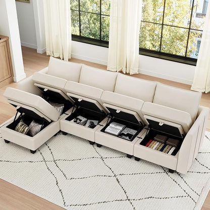 Belffin Modular Sectional Sofa Couch with Reversible Chaise Velvet L Shaped Storage 4-seat Convertible Beige