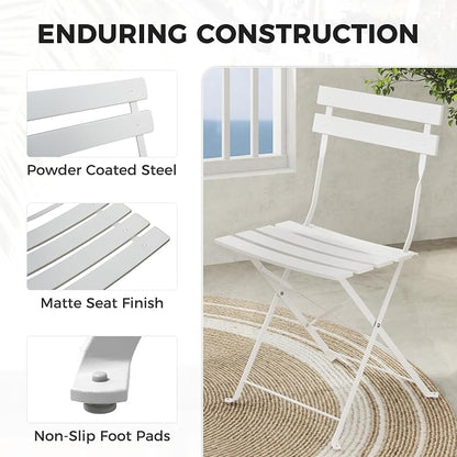 Grand patio 3-Piece Folding Bistro Set, 2 Chairs and 1 Table, Weather-Resistant Outdoor/Indoor Conversation Set for Patio, Yard, Garden-White