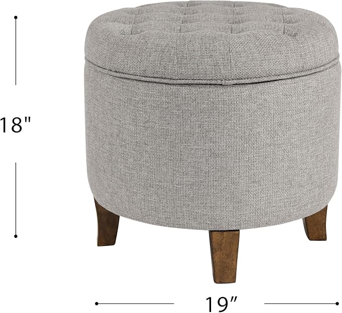 HomePop 19" Button Tufted Round Storage Ottoman - Gray Fabric