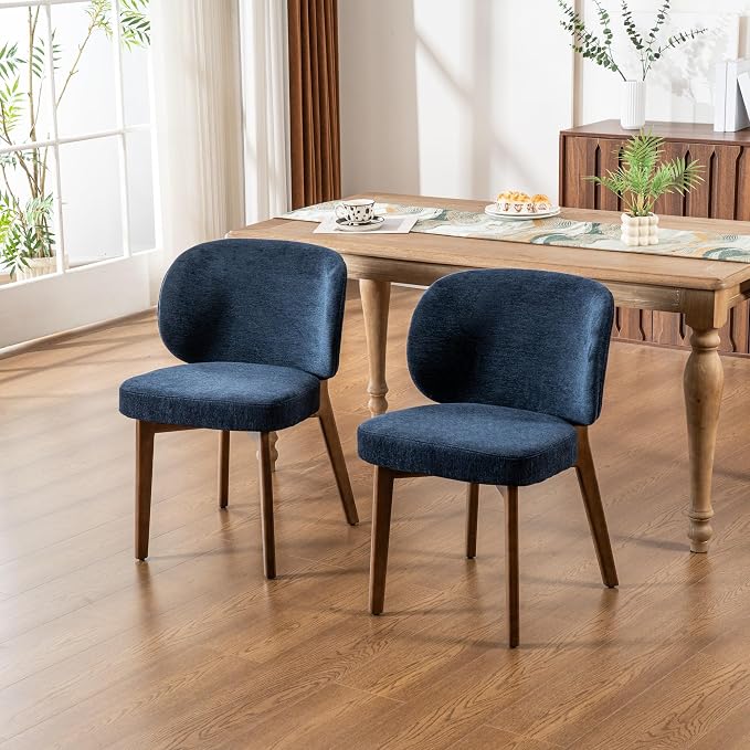 YOUNIKE Dining Chairs Set of 6 Modern Kitchen Dining Room Chairs Navy Blue | Chenille Fabric Upholstered Armless Side Accent Chair with Back Wide Padded Seat Wooden Leg, Soft, Breathable, Comfortable