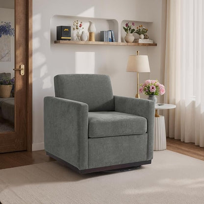 360° Swivel Accent Chair, 31" Wide Upholstered Club Armchairs for Living Room, Comfy Square Swivel Barrel Chair with Metal Base, Chenille Fabric, Dark Gray